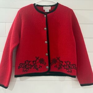 Appleseed’s Red Boiled Wool Embroidered Cardigan Jacket PS Hong Kong‎
